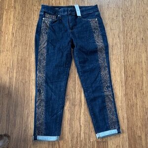 White House Black Market Jeans with brown-gold Embroidery